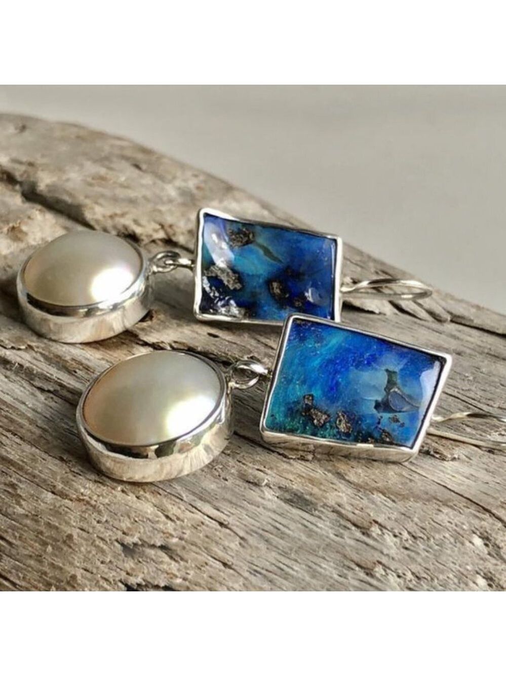 Blue Ocean Pearl Earrings - Picture 2 of 2